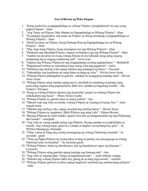 List of Buwan NG Wika Slogans .